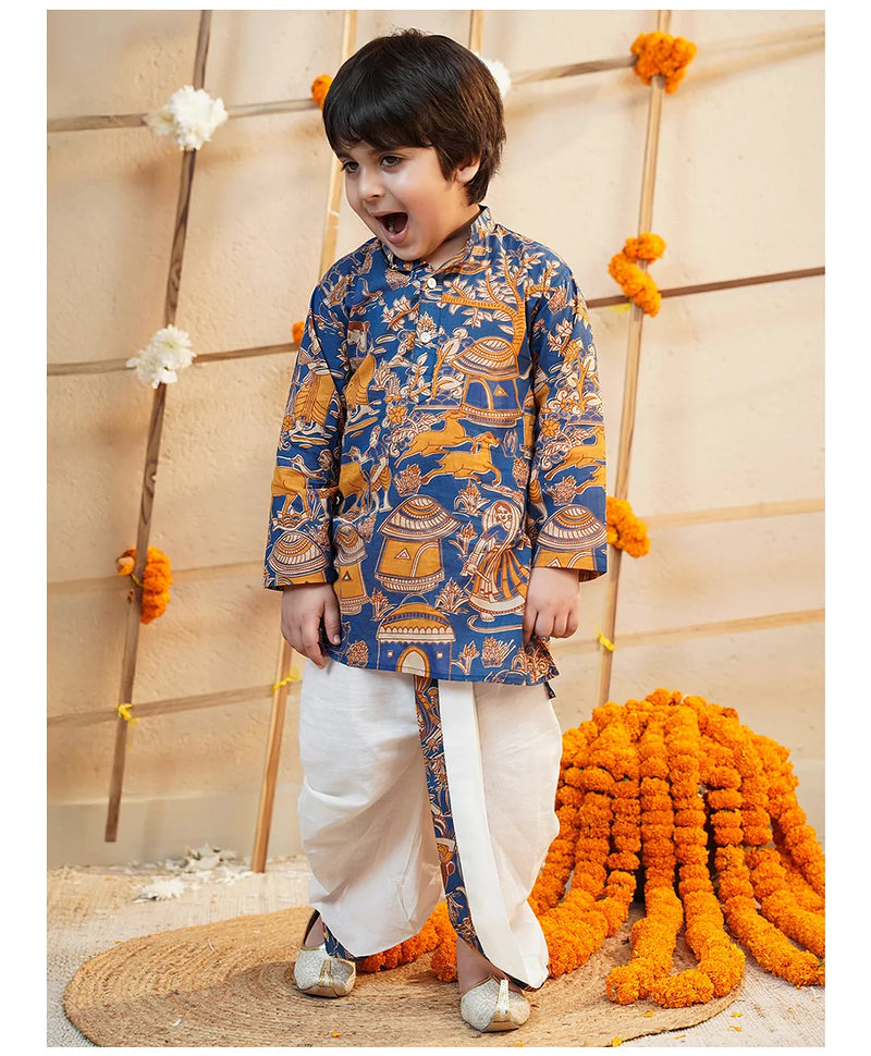 Pink Cotton Farm Animal Kurta Dhoti Set