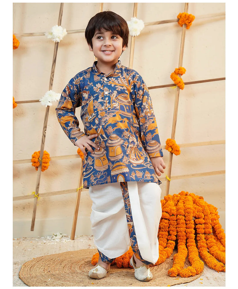 Pink Cotton Farm Animal Kurta Dhoti Set