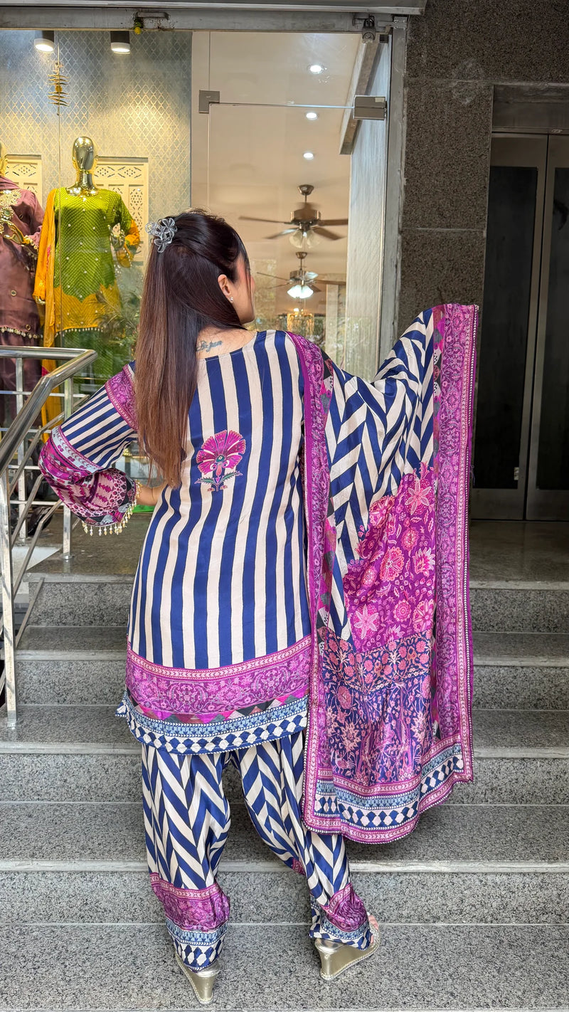 Purple Ethnic Printed Farshi Suit Set with Coordinated Dupatta