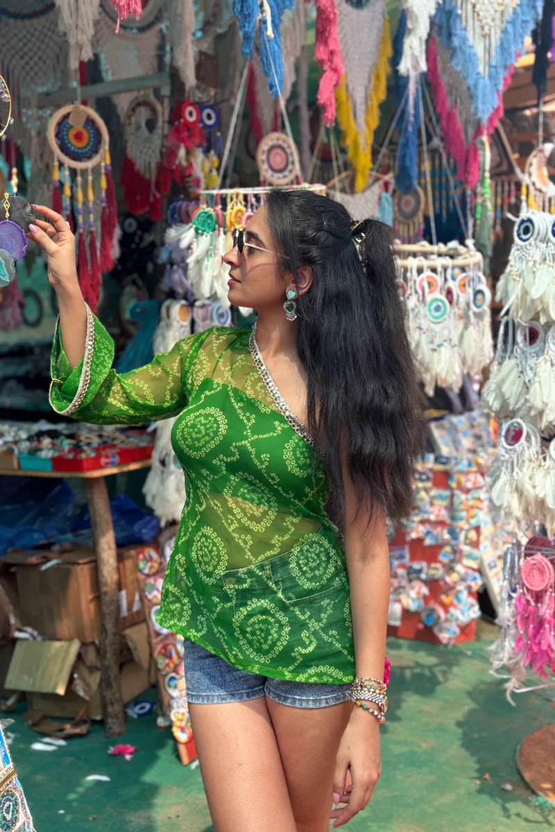 Zoya Emerald One-Shoulder Kurti Top