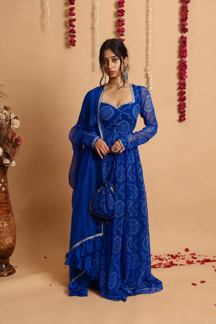 Neelanjana Bandhani Anarkali Set