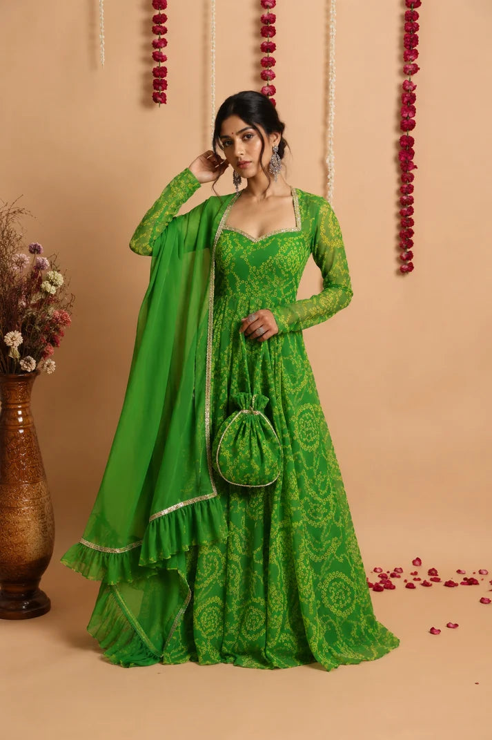 Neelanjana Bandhani Anarkali Set