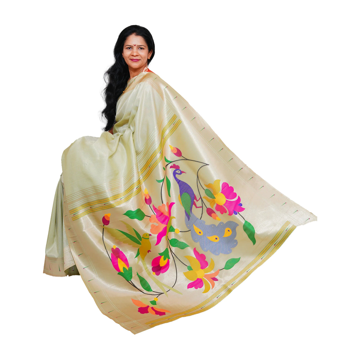 Lotus Soft Silk Paithani Saree with Multicolor Pallu