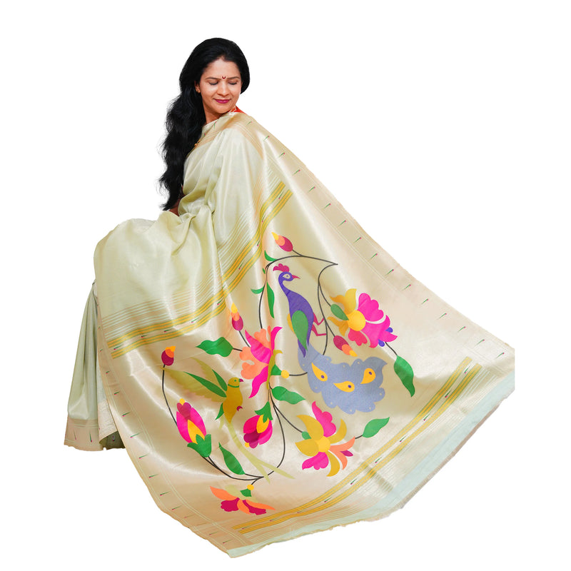 Lotus Soft Silk Paithani Saree with Multicolor Pallu