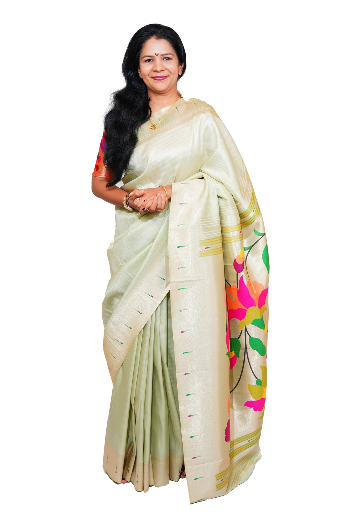 Lotus Soft Silk Paithani Saree with Multicolor Pallu