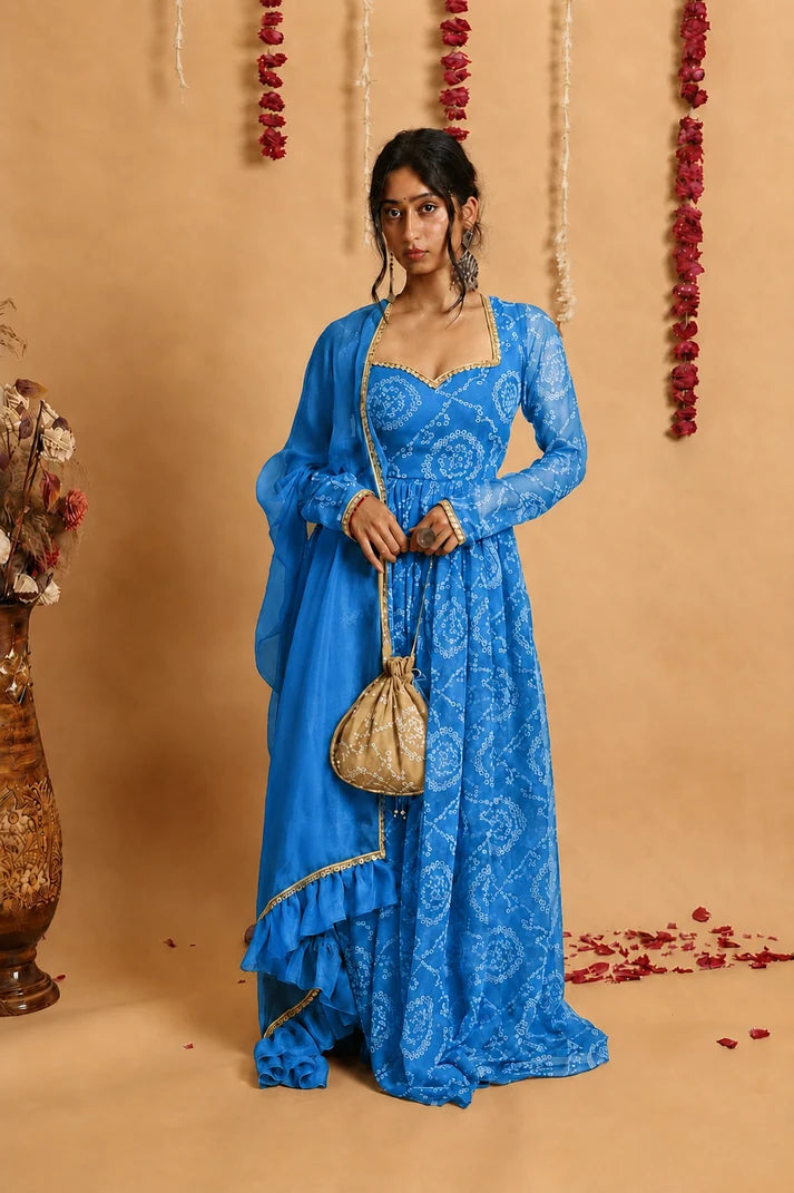Neelanjana Bandhani Anarkali Set