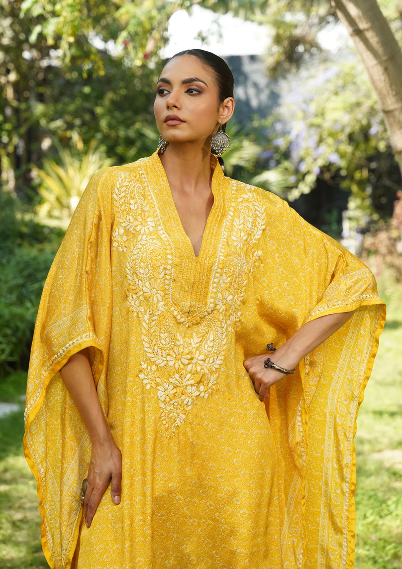 Sunheri Chikankari Luxe Kaftan Set