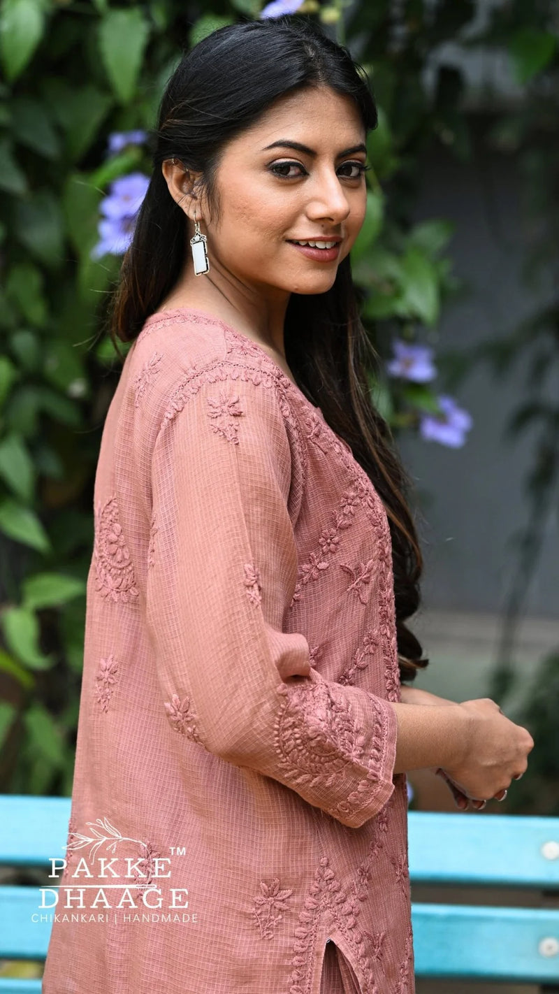 Noor Pista Pure Kota  Chikankari Kurta Set