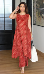 Cotton Black Wave Print High Neck High Low Sleeveless Coord