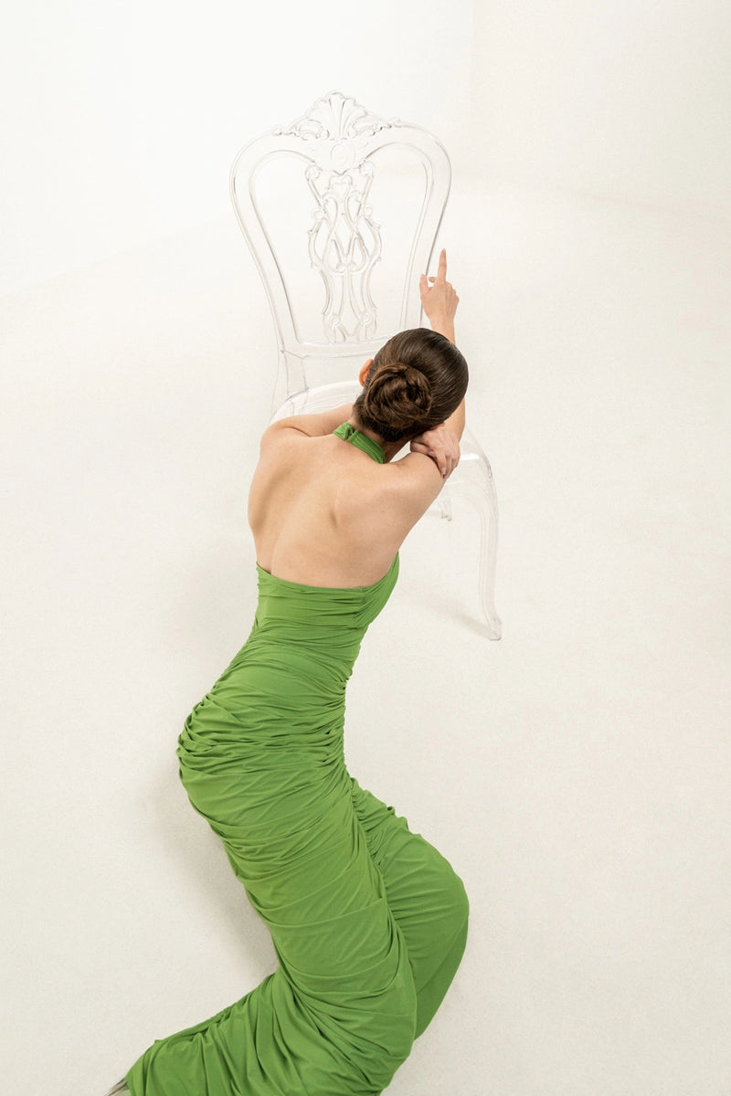 Olive Muse Ruched Halter Dress