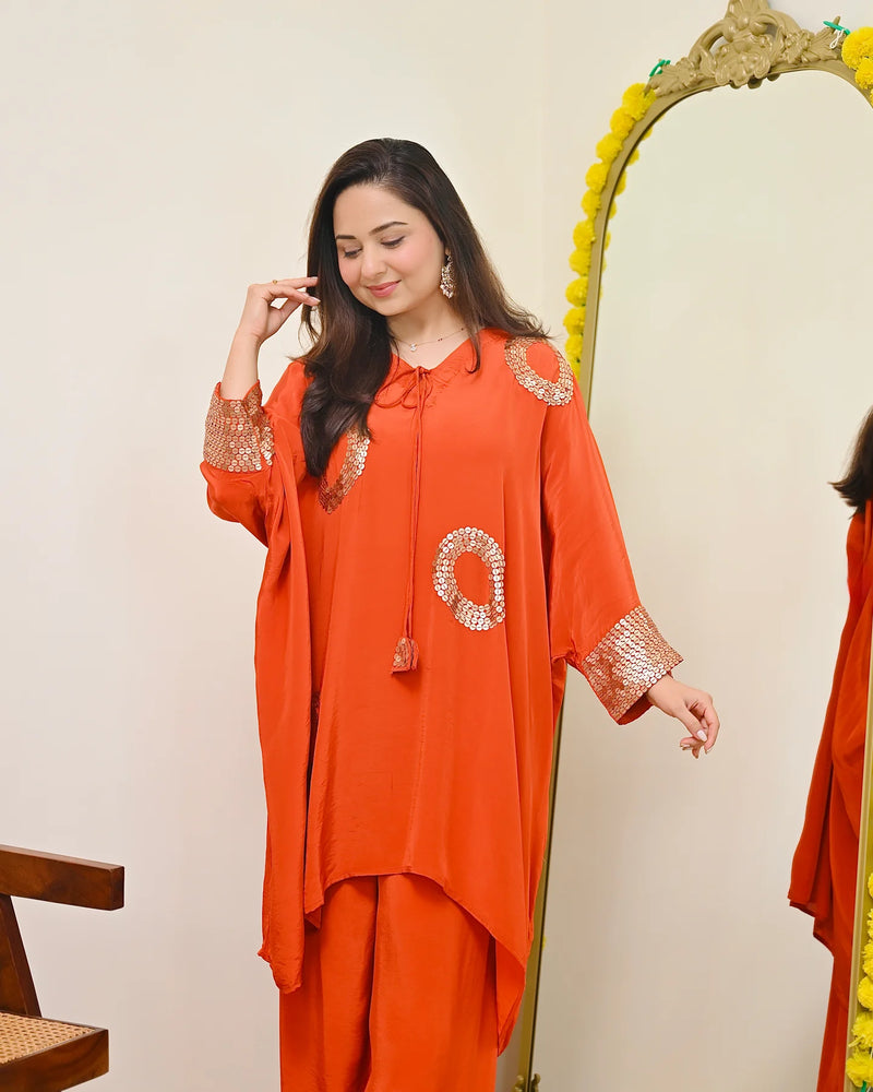 Coral Orange Embellished Co-ord