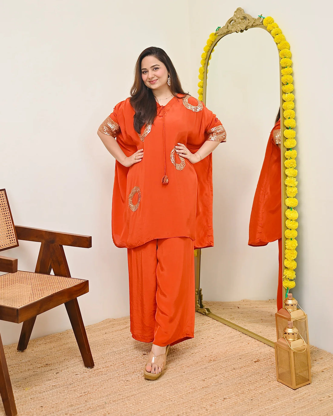 Coral Orange Embellished Co-ord