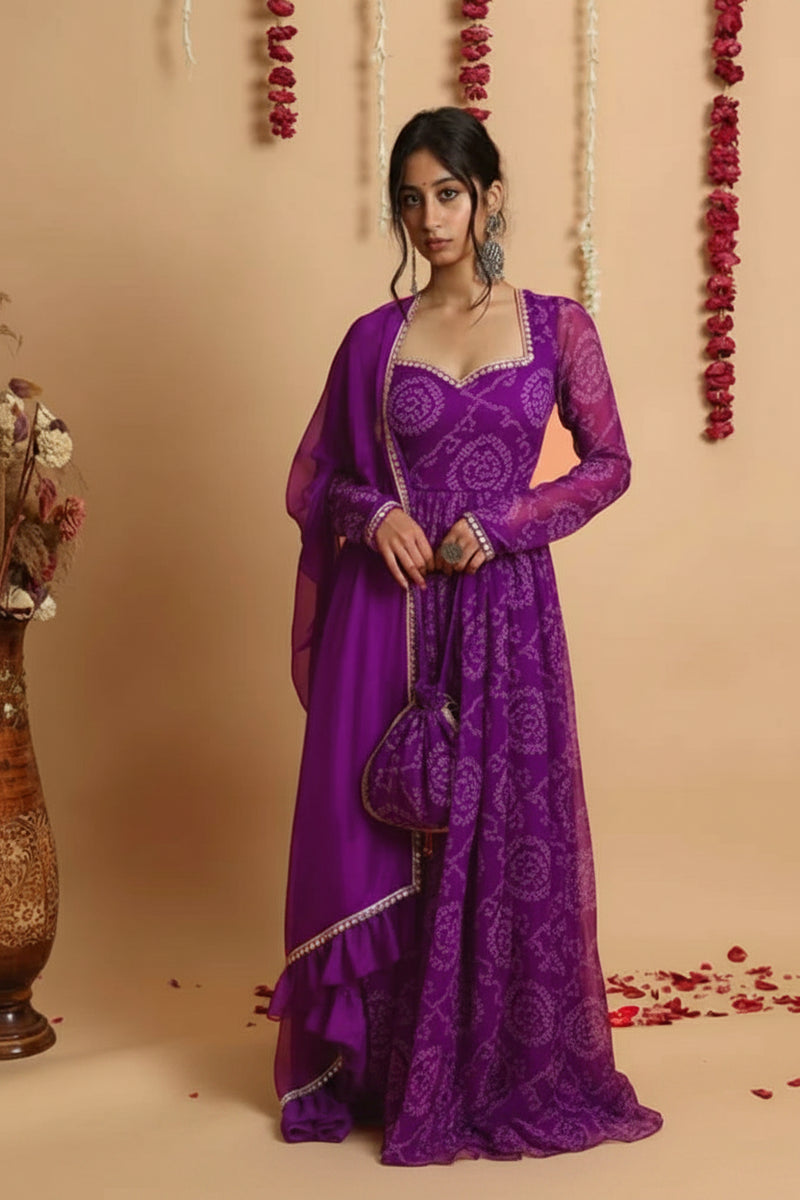 Neelanjana Bandhani Anarkali Set