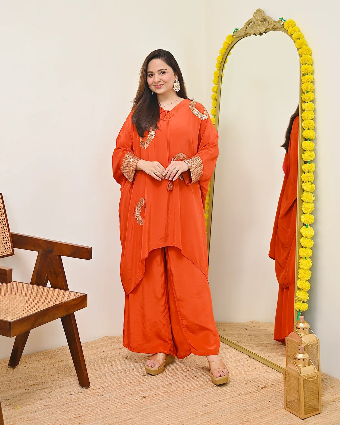 Coral Orange Embellished Co-ord