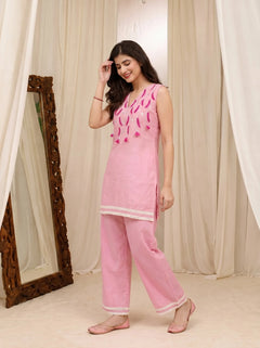 Noor Blush Embroidered Short Co-Ord Set