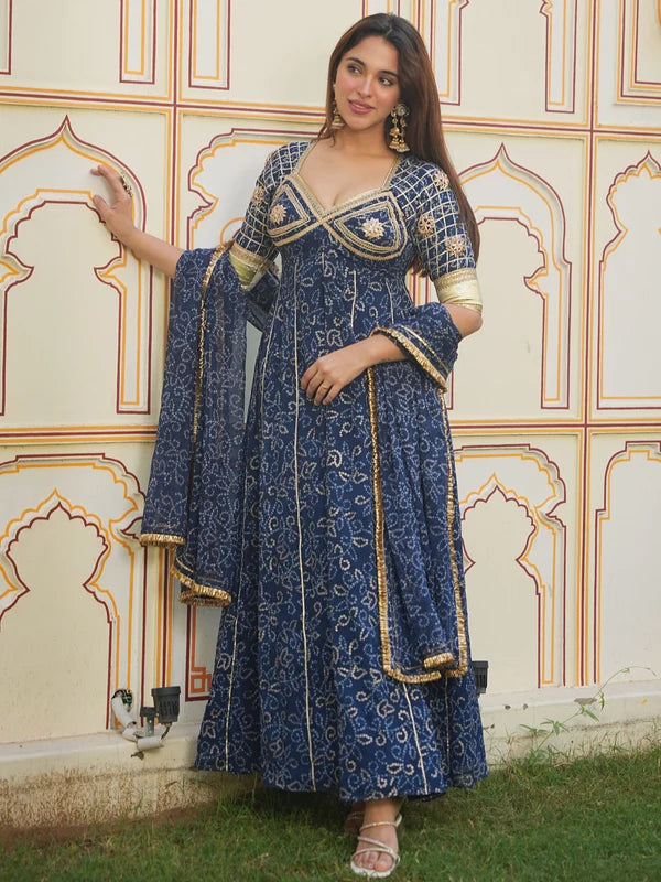 Rangrez Neel Bandhani Anarkali Set