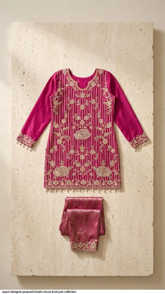 Meher Noor Designer Jacquard Kurti & Bottom Set
