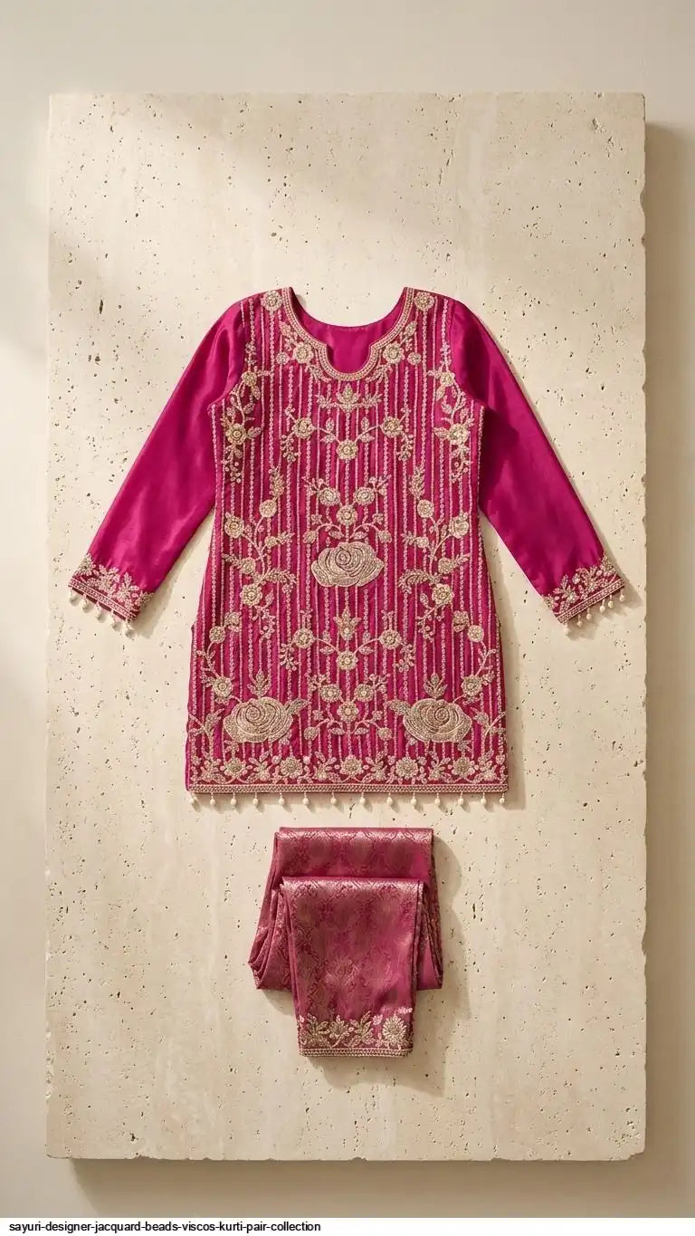 Meher Noor Designer Jacquard Kurti & Bottom Set
