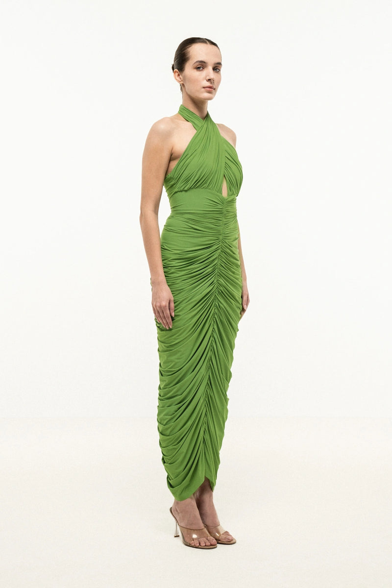 Olive Muse Ruched Halter Dress
