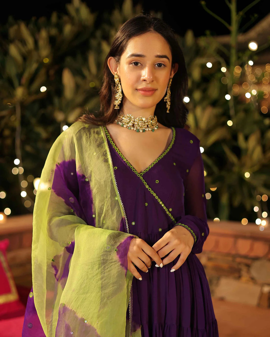 Mirror Work Embroidered Georgette Anarkali Suit Set