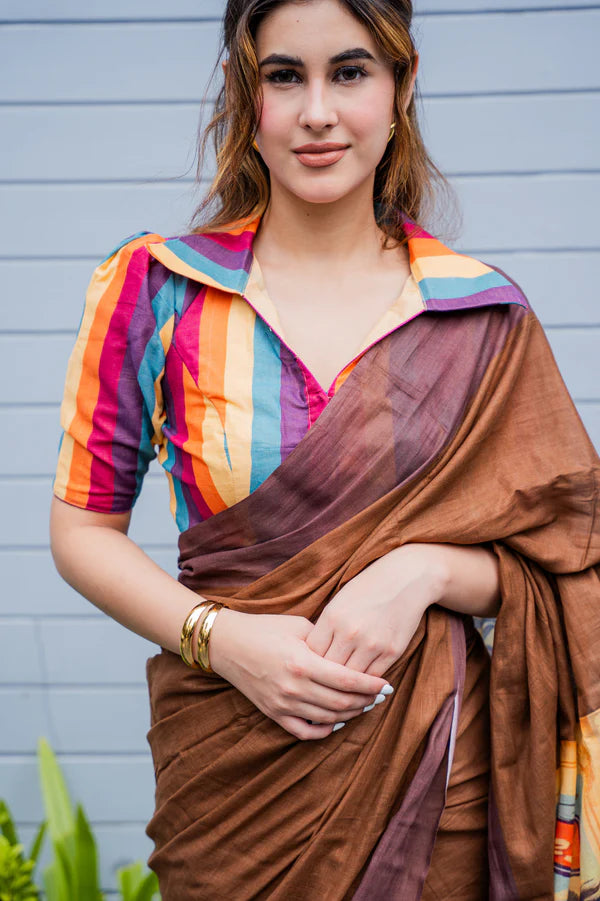 Cocoa Canvas Artistic Soft Linen Fall Saree