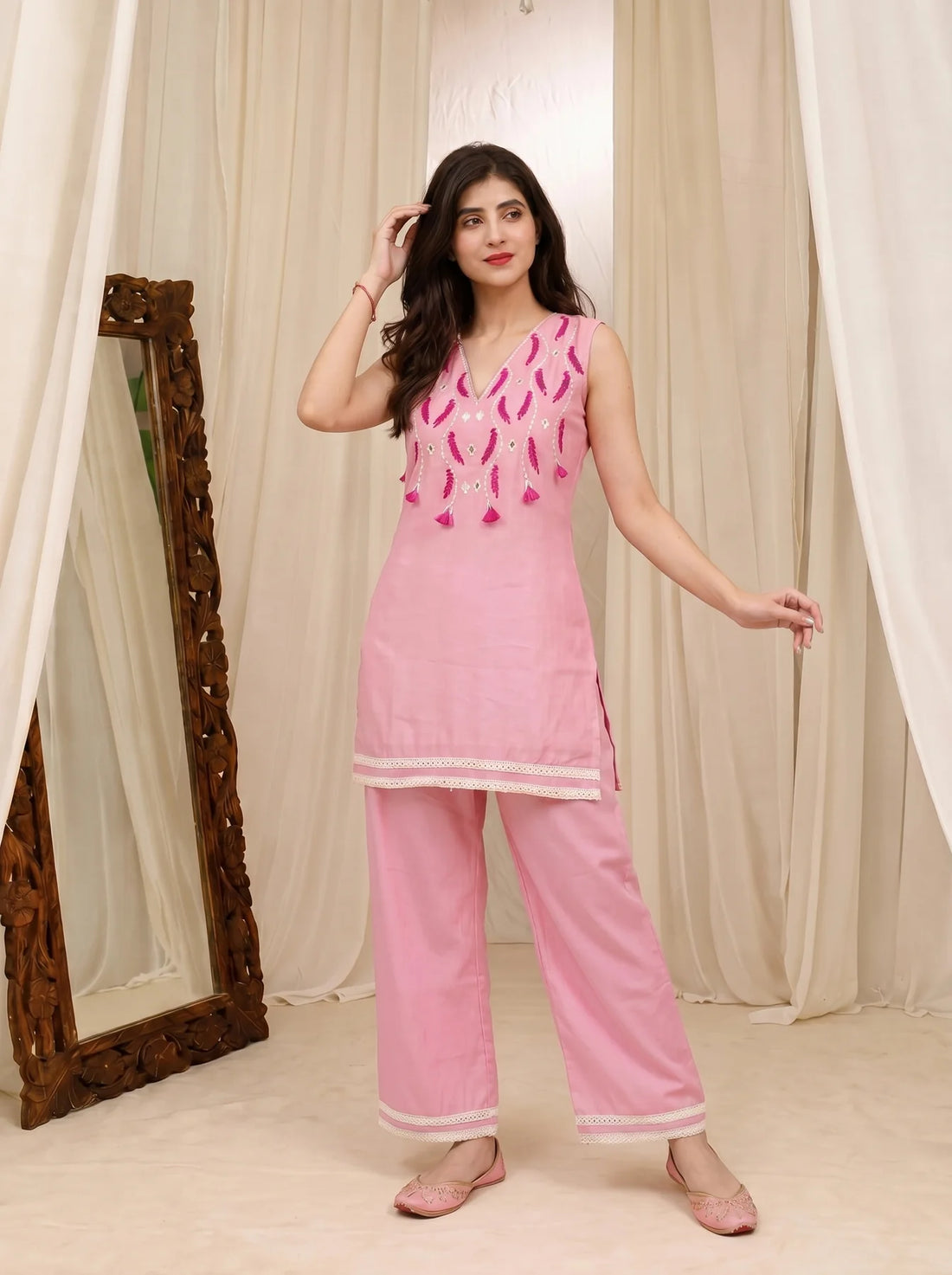 Noor Blush Embroidered Short Co-Ord Set