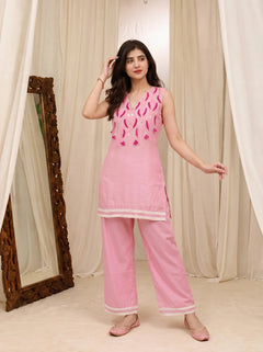 Noor Blush Embroidered Short Co-Ord Set