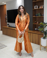 Amber Brocade Peplum Top Pants Set