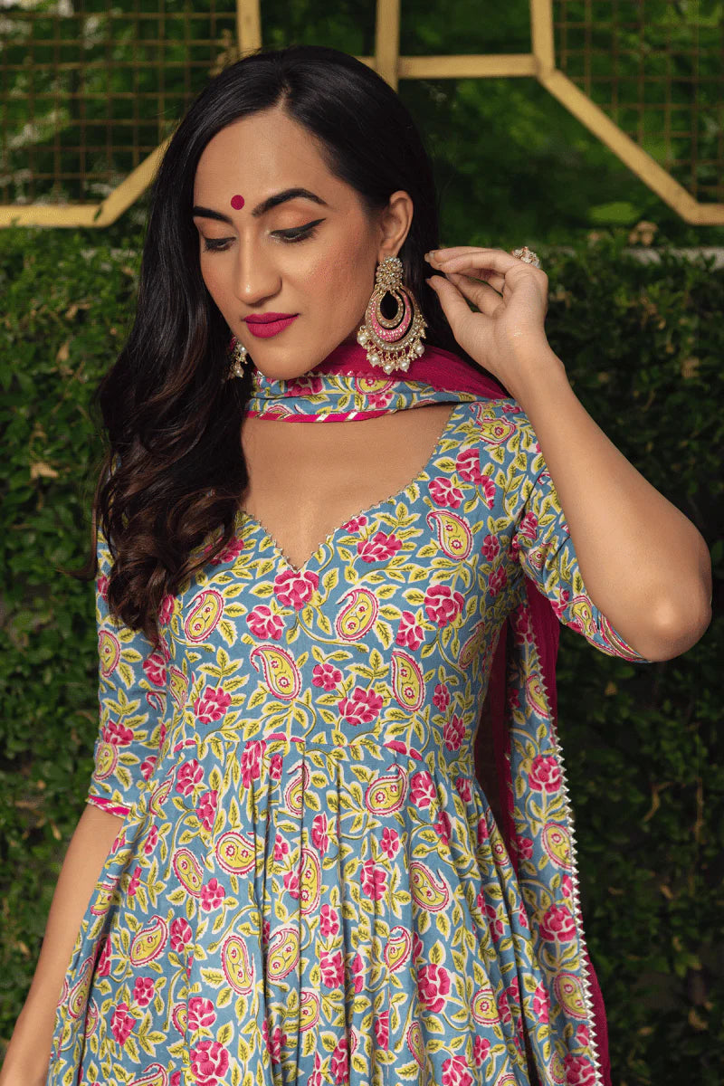 Gulnaar Bloom Cotton Anarkali Set