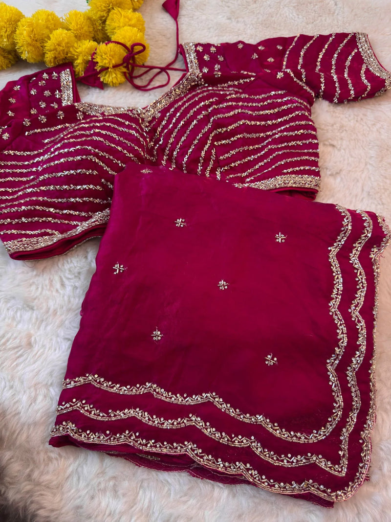 Garnet Red Fendy Silk Saree with blouse - By Reet Lifestyle