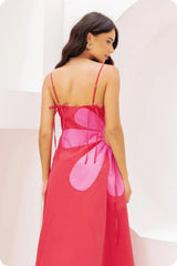 Red Cotton Poplin Side Cut Maxi Dress