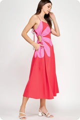 Red Cotton Poplin Side Cut Maxi Dress