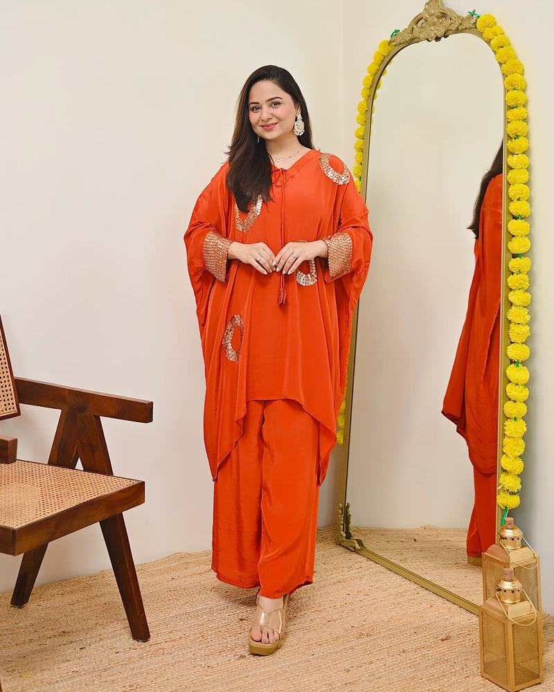 Coral Orange Embellished Co-ord