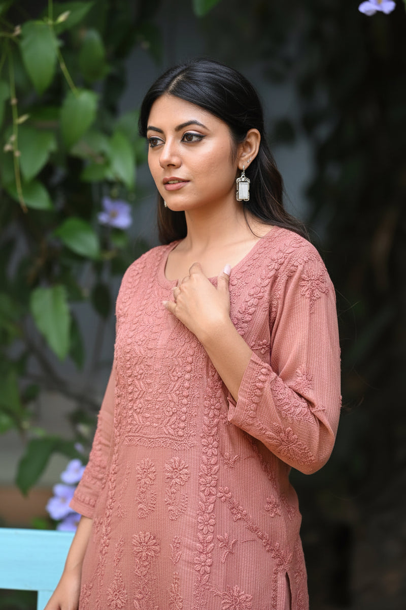 Noor Pista Pure Kota  Chikankari Kurta Set