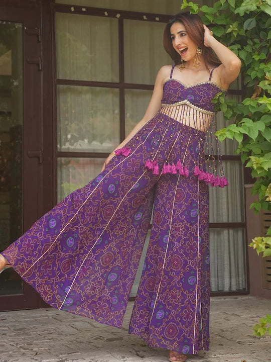 Jamuni Bandhej Tassel Palazzo Set