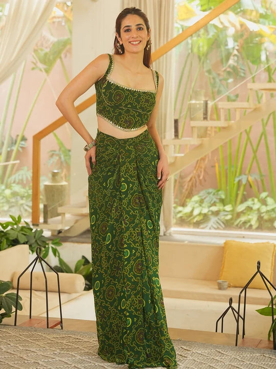 Panna Bandhej Corset Drape Skirt Set