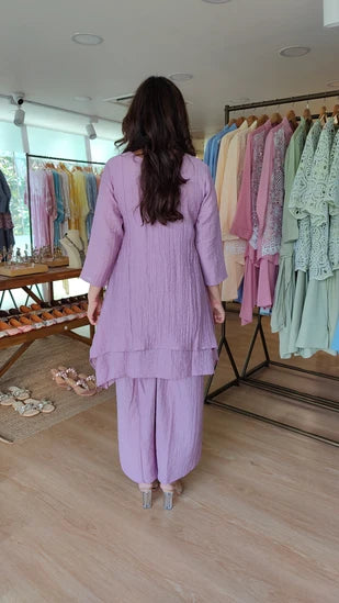 Purple Darbar Co-ord Set with Handmade Necklace