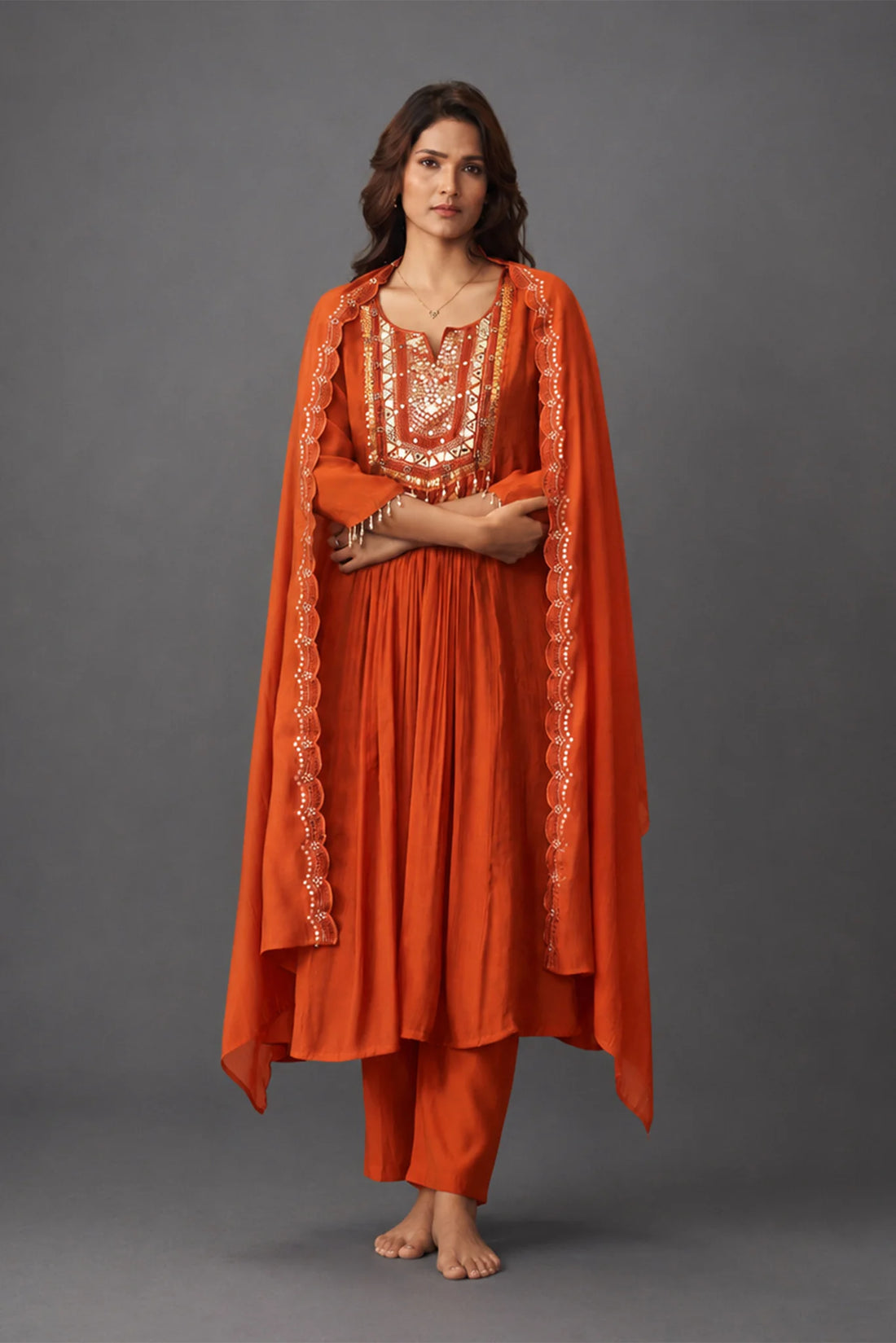 Terracotta Jharokha Embroidered Kurta Set