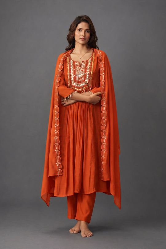 Terracotta Jharokha Embroidered Kurta Set