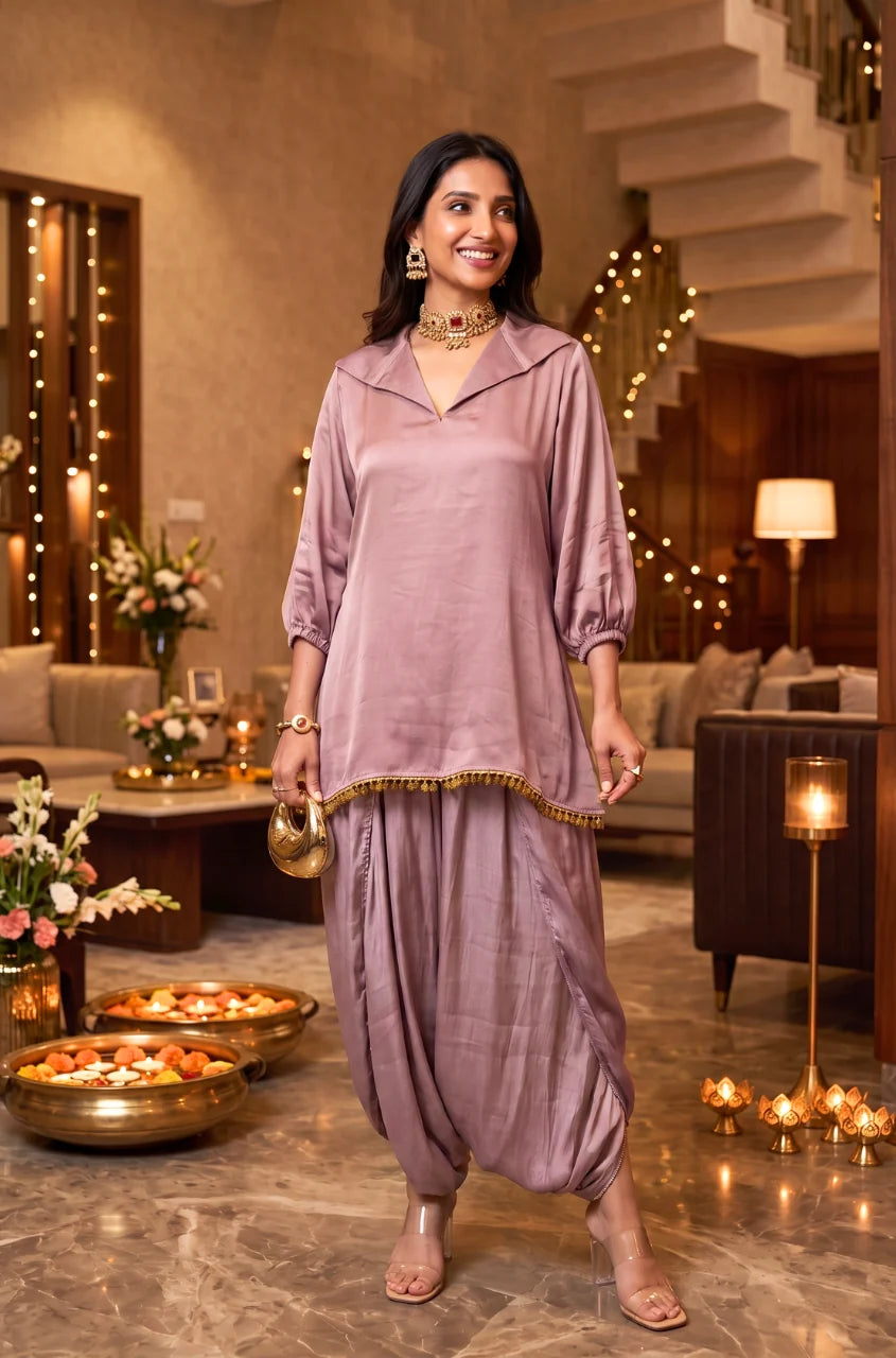 Mahira Luxe Shimmer Silk Tunic Top with Dhoti Skirt