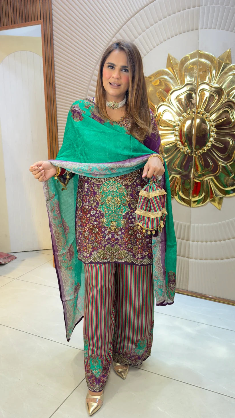 Gulistan Purple Teal Festive Set