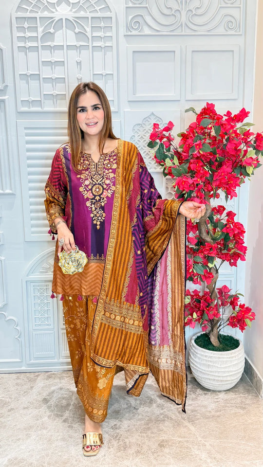 Mehrab Maroon Mustard Heritage Suit Set