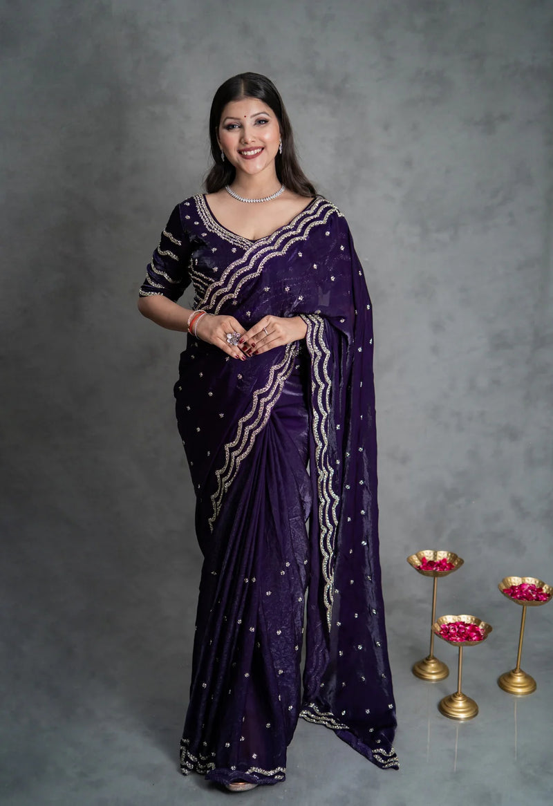 Garnet Red Fendy Silk Saree with blouse - By Reet Lifestyle