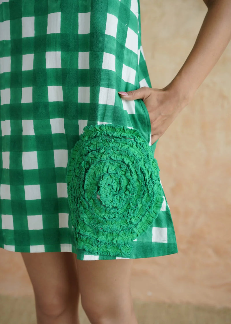 Noor Emerald Checks Cotton Mini Dress