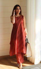 Cotton Black Wave Print High Neck High Low Sleeveless Coord