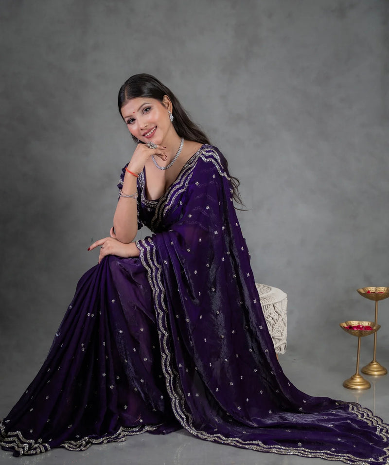 Garnet Red Fendy Silk Saree with blouse - By Reet Lifestyle