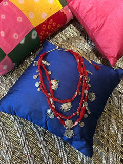 Red Hand-Braided Fabric Statement Necklace