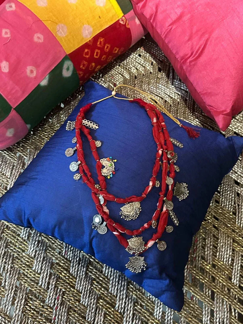 Red Hand-Braided Fabric Statement Necklace