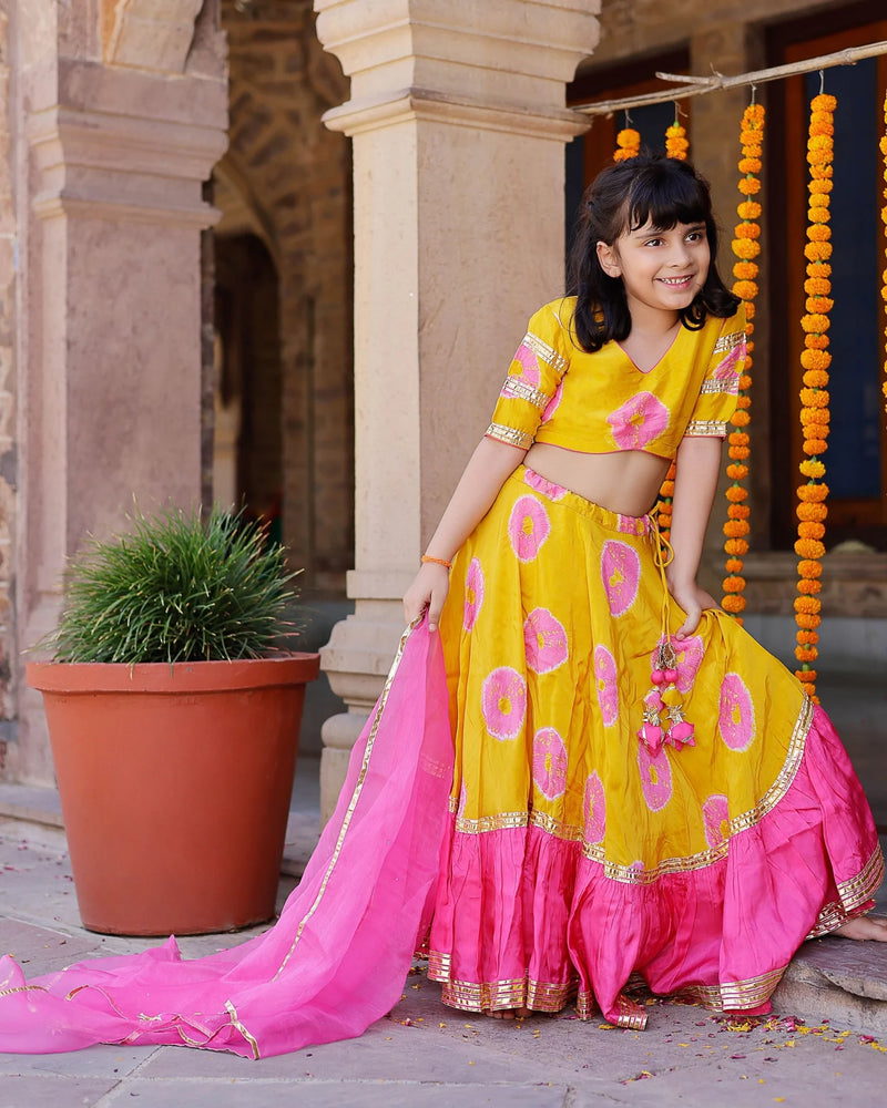 Yellow Varuna Silk Tie & Dye Lehenga Set