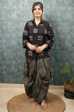 Black Lotus Printed Drape Skirt (Dhoti Style)